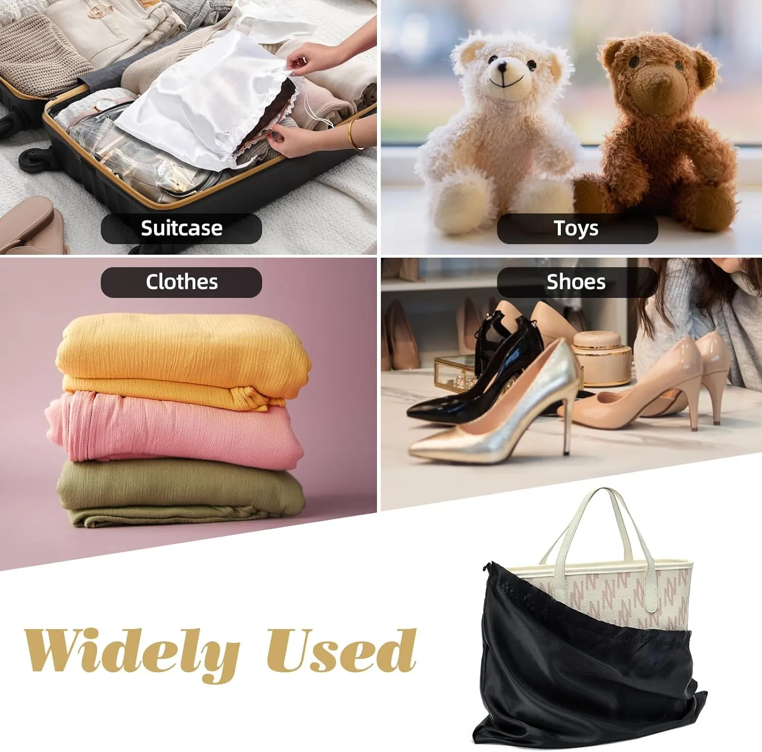 12 Pack Dust Bags for Handbags Travel Storage Pouch Silk Cloth Bag With Drawstring Large Storage Pouch for Handbag Purse Shoes Boots