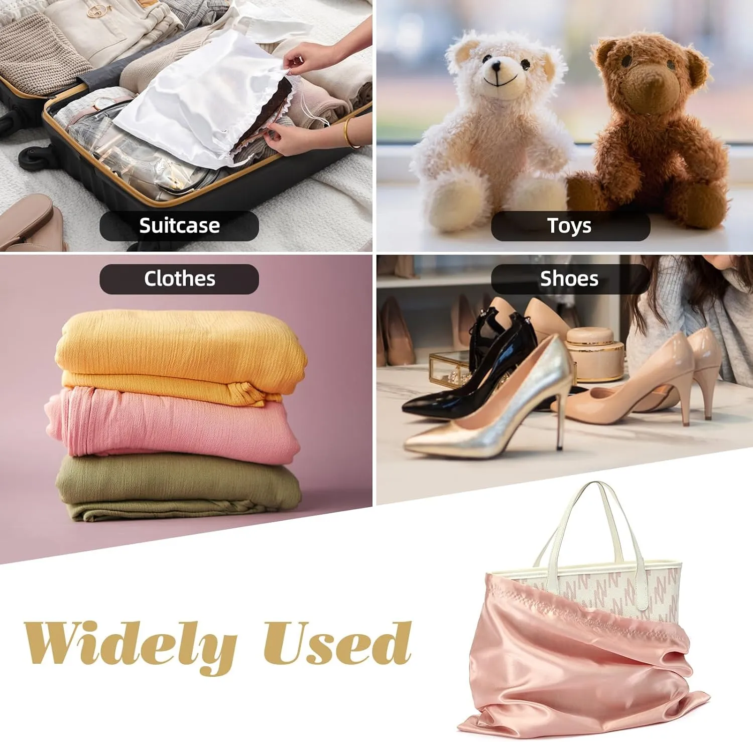 12 Pack Dust Bags for Handbags Travel Storage Pouch Silk Cloth Bag With Drawstring Large Storage Pouch for Handbag Purse Shoes Boots