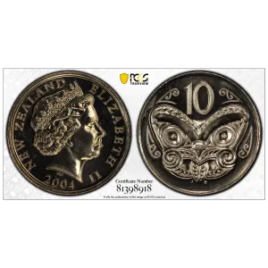2004 New Zealand 10c Coin - Mule with $1 Obv - Graded MS66 #81398918