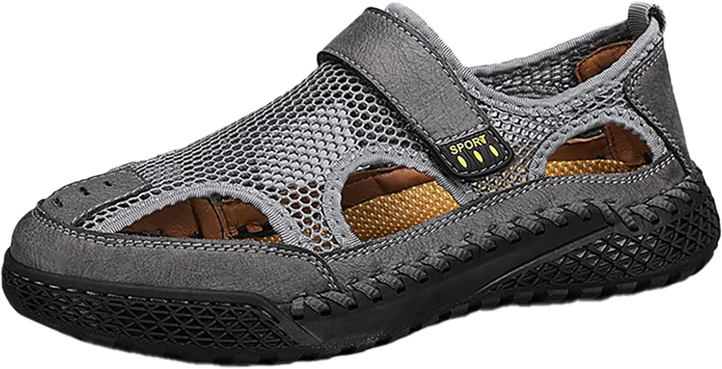 2023 Men's New Summer Breathable Versatile Trend Outdoor Handmade Large Beach Shoes Hollow Mesh Mens Slide Sandal Men's Fashi