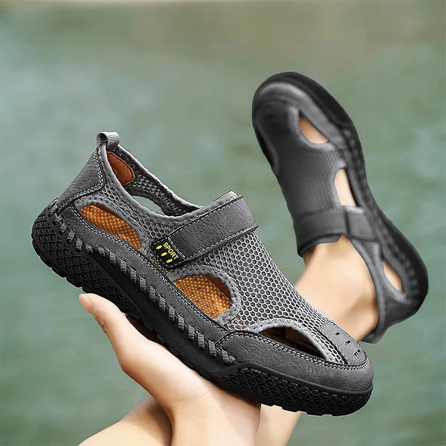 2023 Men's New Summer Breathable Versatile Trend Outdoor Handmade Large Beach Shoes Hollow Mesh Mens Slide Sandal Men's Fashi
