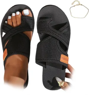 2024 Women's Hollow Mesh Slide Sandals, Summer Fashion Hollow Mesh Slide Sandals with Loop Toe, Casual Lightweight Flat Orthopedic Shoes Peep Toe Slippers(Black,US 8.5)