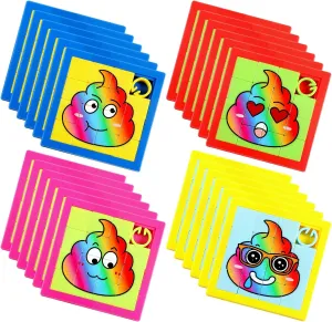 24 Pcs Rainbow Poop Smile Slide Puzzles, 4 Styles Cute Funny Poop Expression Puzzles Game Brain Teaser and IQ Educational Toy for Teens and Adults Handout Toys Travel Party Gag Gift
