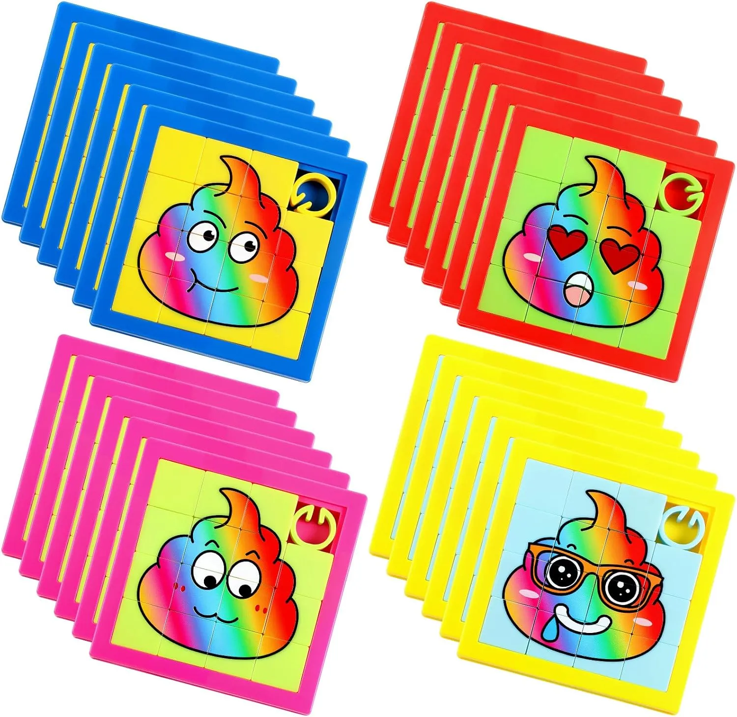 24 Pcs Rainbow Poop Smile Slide Puzzles, 4 Styles Cute Funny Poop Expression Puzzles Game Brain Teaser and IQ Educational Toy for Teens and Adults Handout Toys Travel Party Gag Gift