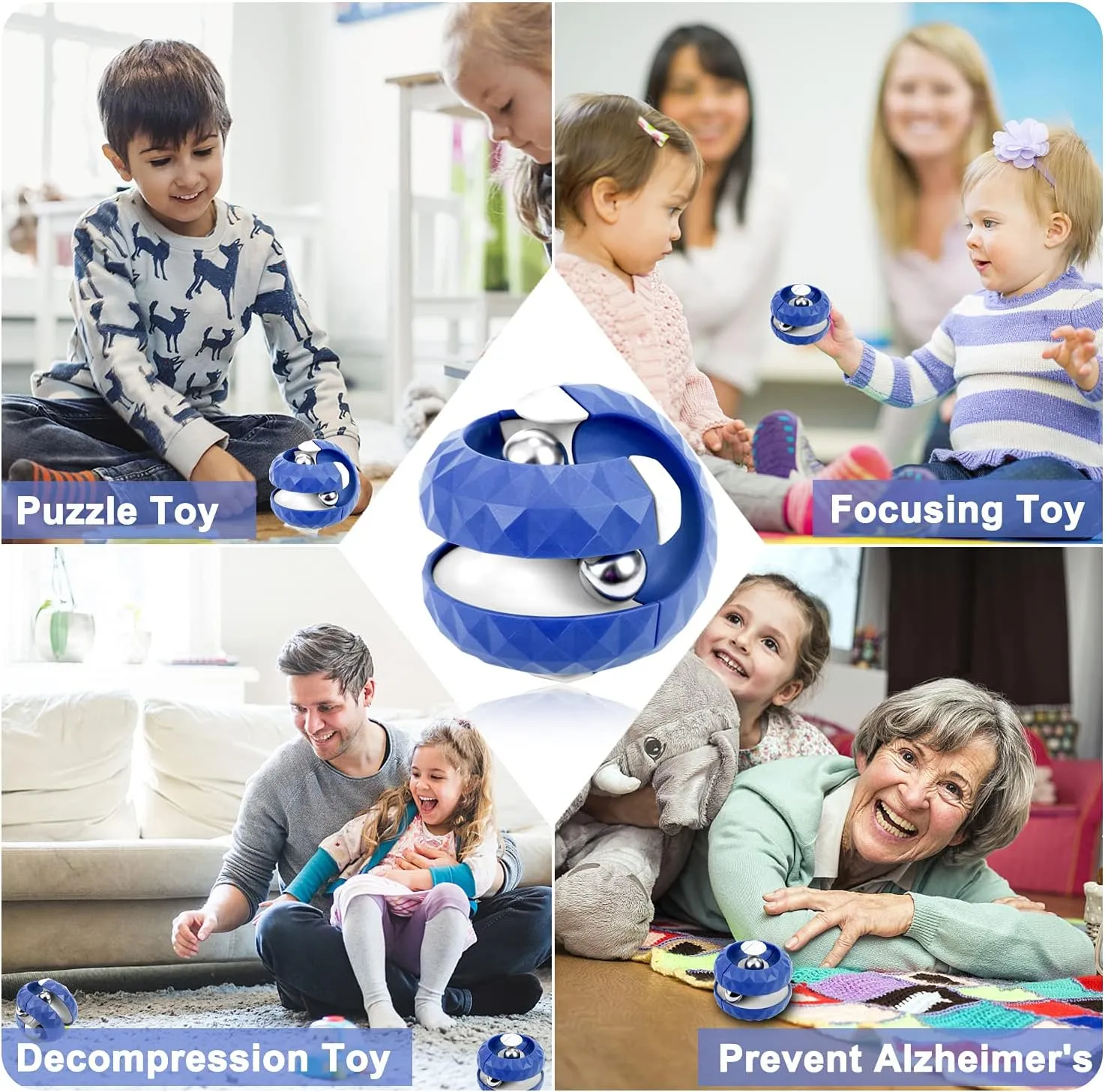 4 Pack Orbit Ball Toy, Fidget Cubes Top Spinning Toy, as Stress Relief Gifts & Creative Decompression Toys, Puzzle Games for Kids Children Adults