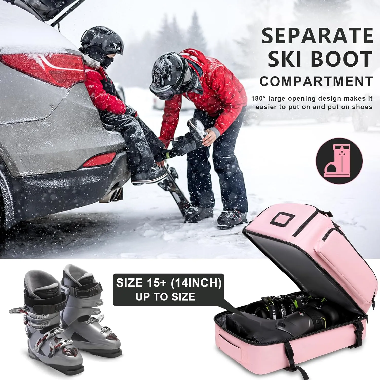 60L Waterproof Ski Boot Backpack - Travel Pack for Snowboard Boots, Skis, Helmet, Goggles, Gloves - Men,Women,Youth