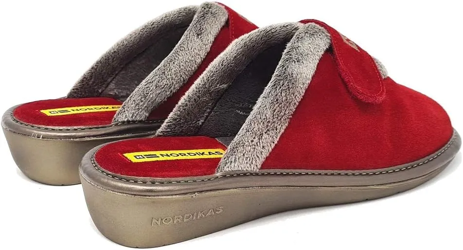 6347 Women's Comfy Slip-On Slide Slippers, Genuine Suede Fuzzy Wool-Like Plush Fleece Lined Clog, Relaxed Fit House Shoes, Indoor/Outdoor, Made in Spain