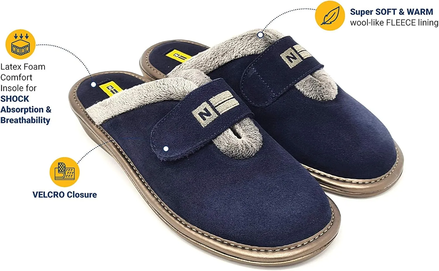 6347 Women's Comfy Slip-On Slide Slippers, Genuine Suede Fuzzy Wool-Like Plush Fleece Lined Clog, Relaxed Fit House Shoes, Indoor/Outdoor, Made in Spain