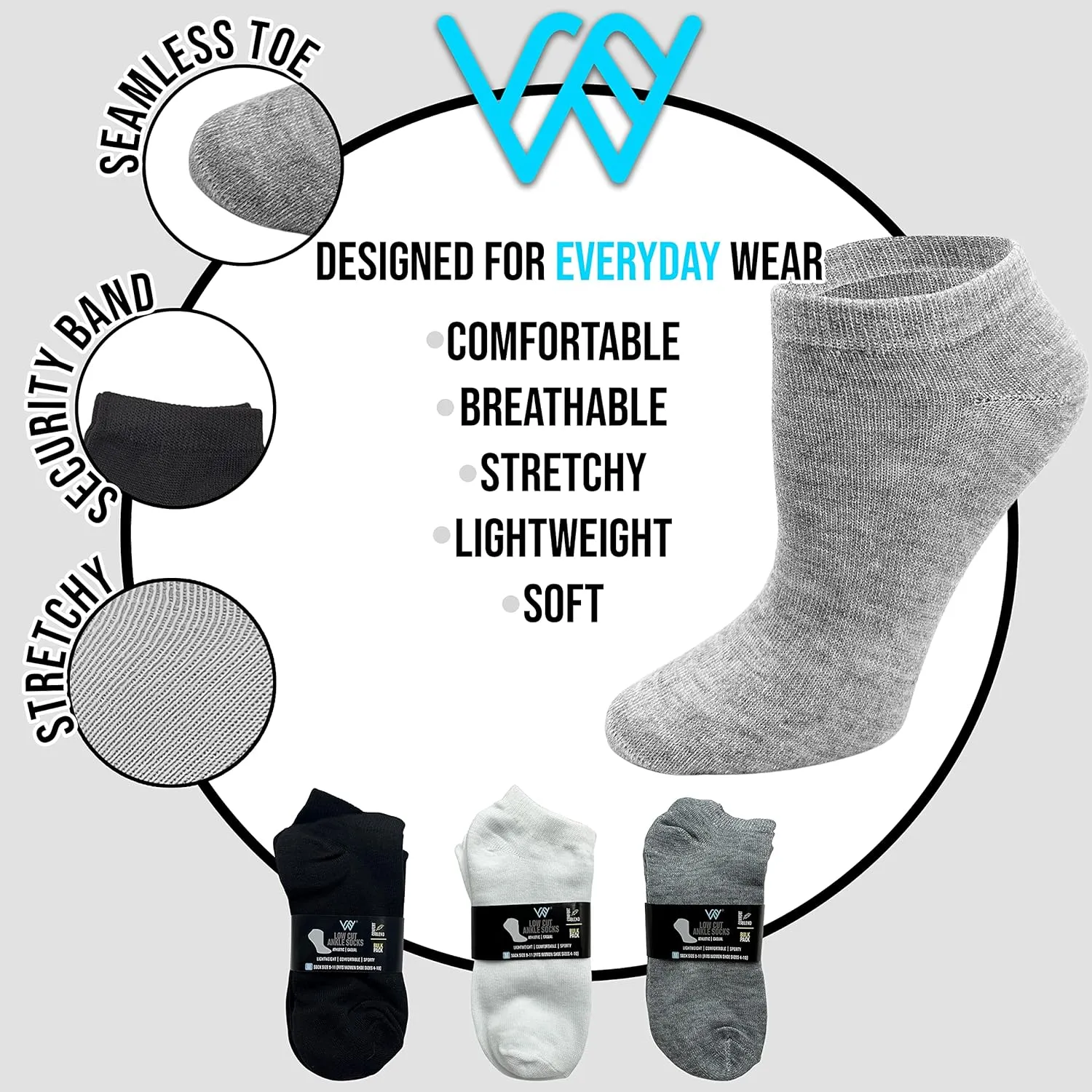 96 Pairs Bulk Ankle Socks for Men & Women, Thin Low-Cut Comfortable Lightweight Polyester Wholesale Pack