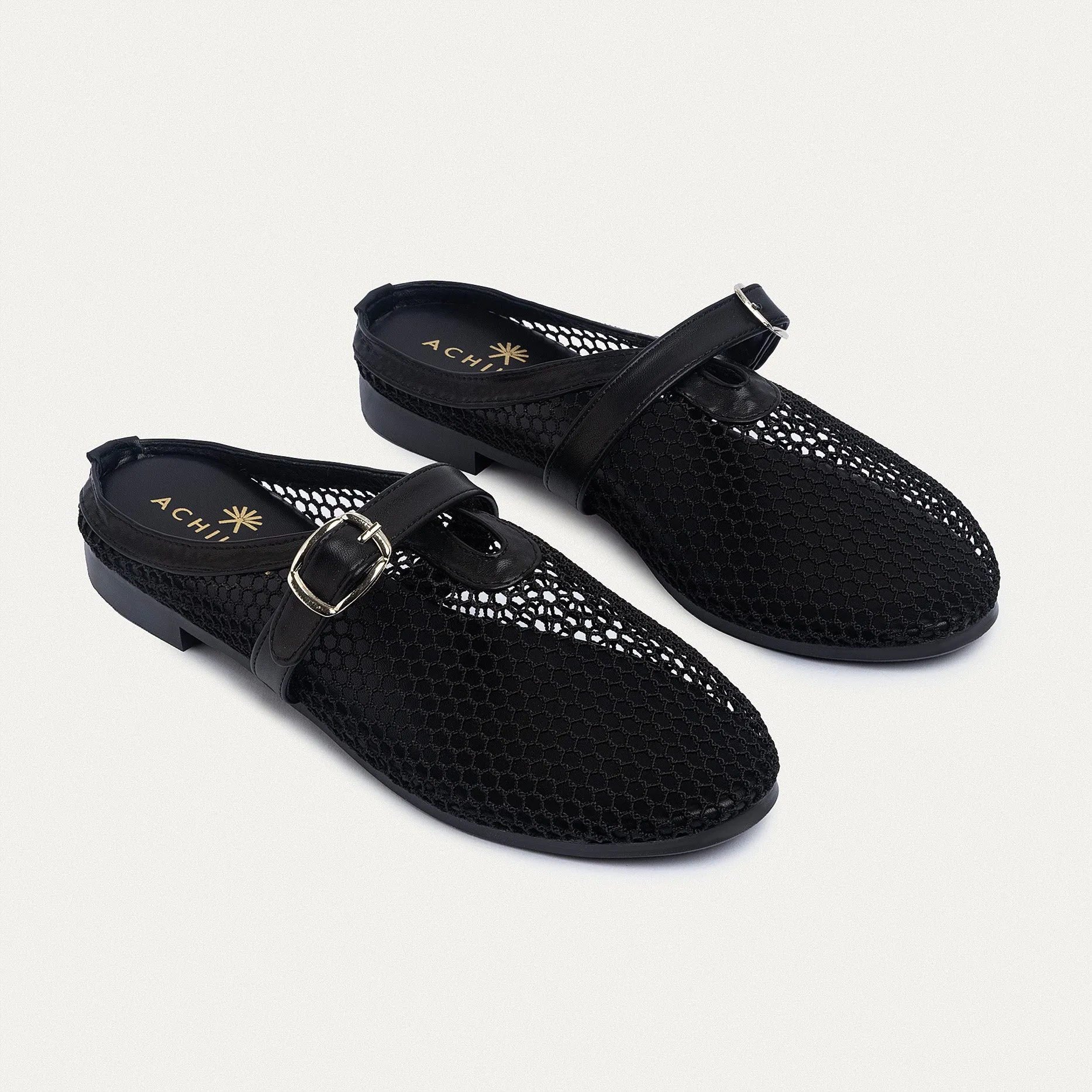 Achilles | Milan Mesh Mary Jane Mules - Black