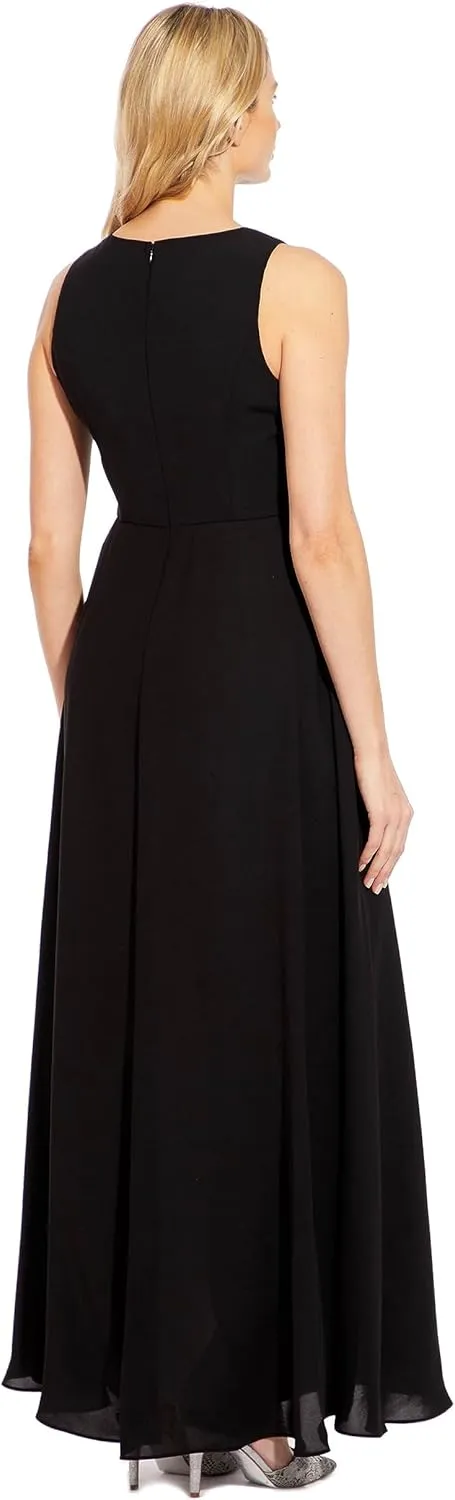 Adrianna Papell Women's Crepe Overlay Jumpsuit, Black/Ivory, 2