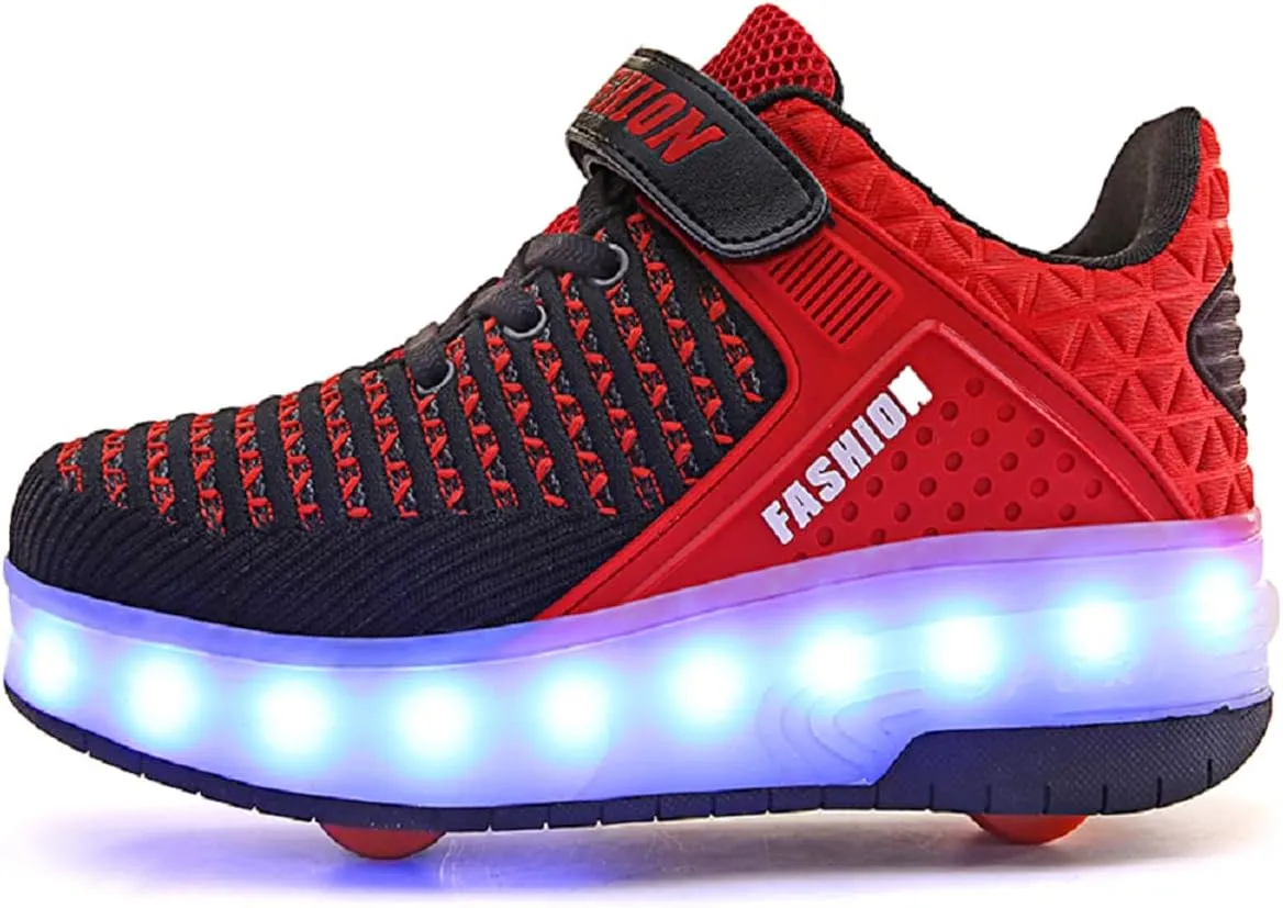 Aikuass USB Chargable LED Light Up Roller Shoes Wheeled Skate Sneaker Shoes for Boys Girls Kids
