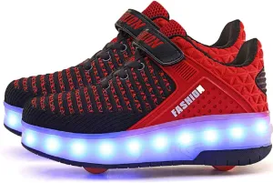 Aikuass USB Chargable LED Light Up Roller Shoes Wheeled Skate Sneaker Shoes for Boys Girls Kids
