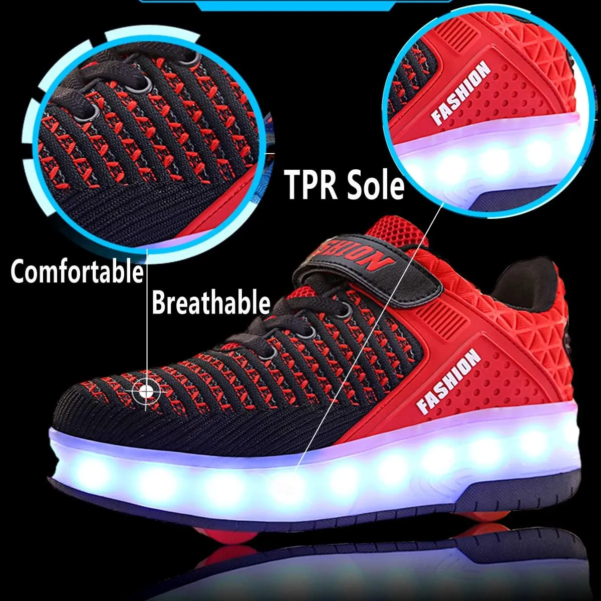 Aikuass USB Chargable LED Light Up Roller Shoes Wheeled Skate Sneaker Shoes for Boys Girls Kids