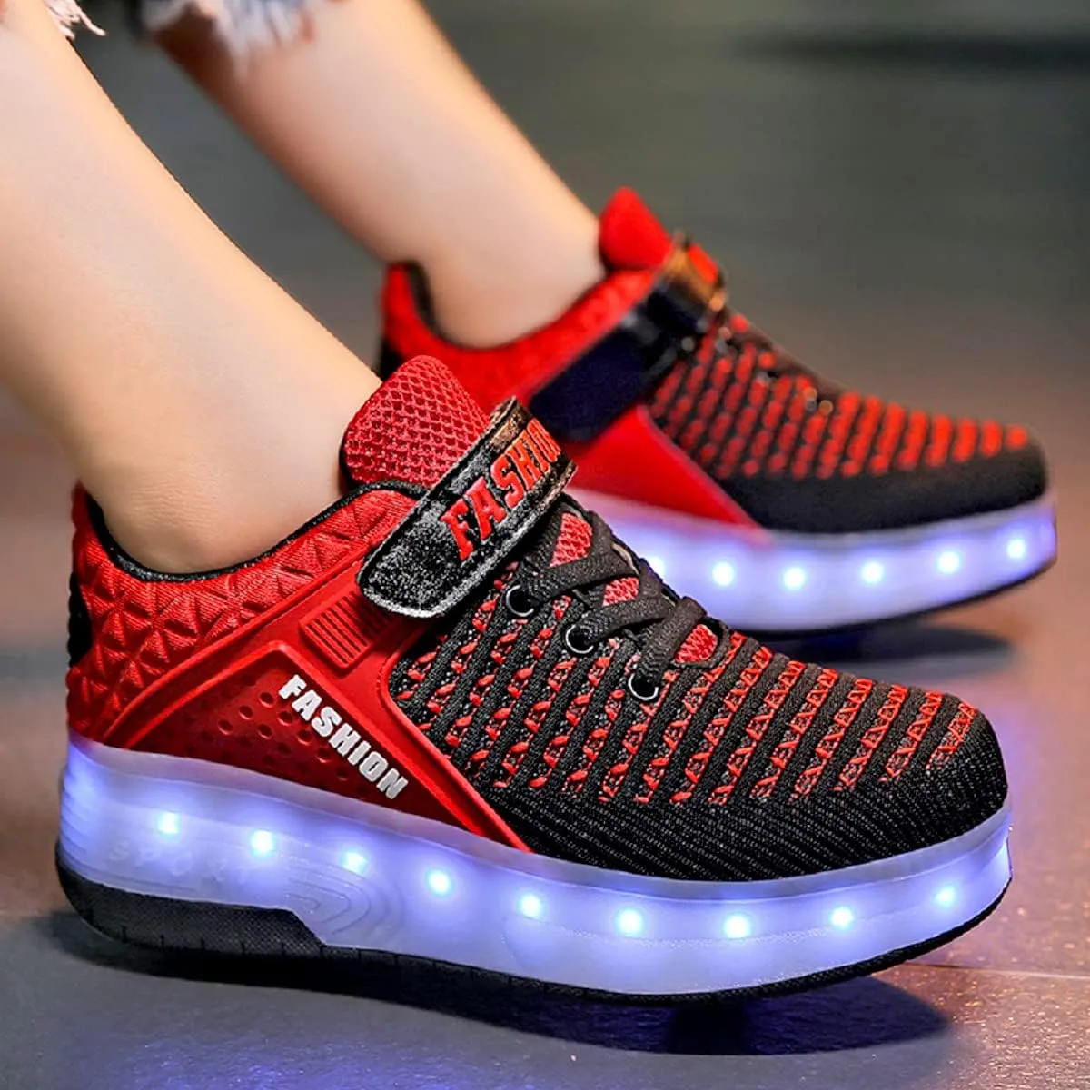 Aikuass USB Chargable LED Light Up Roller Shoes Wheeled Skate Sneaker Shoes for Boys Girls Kids
