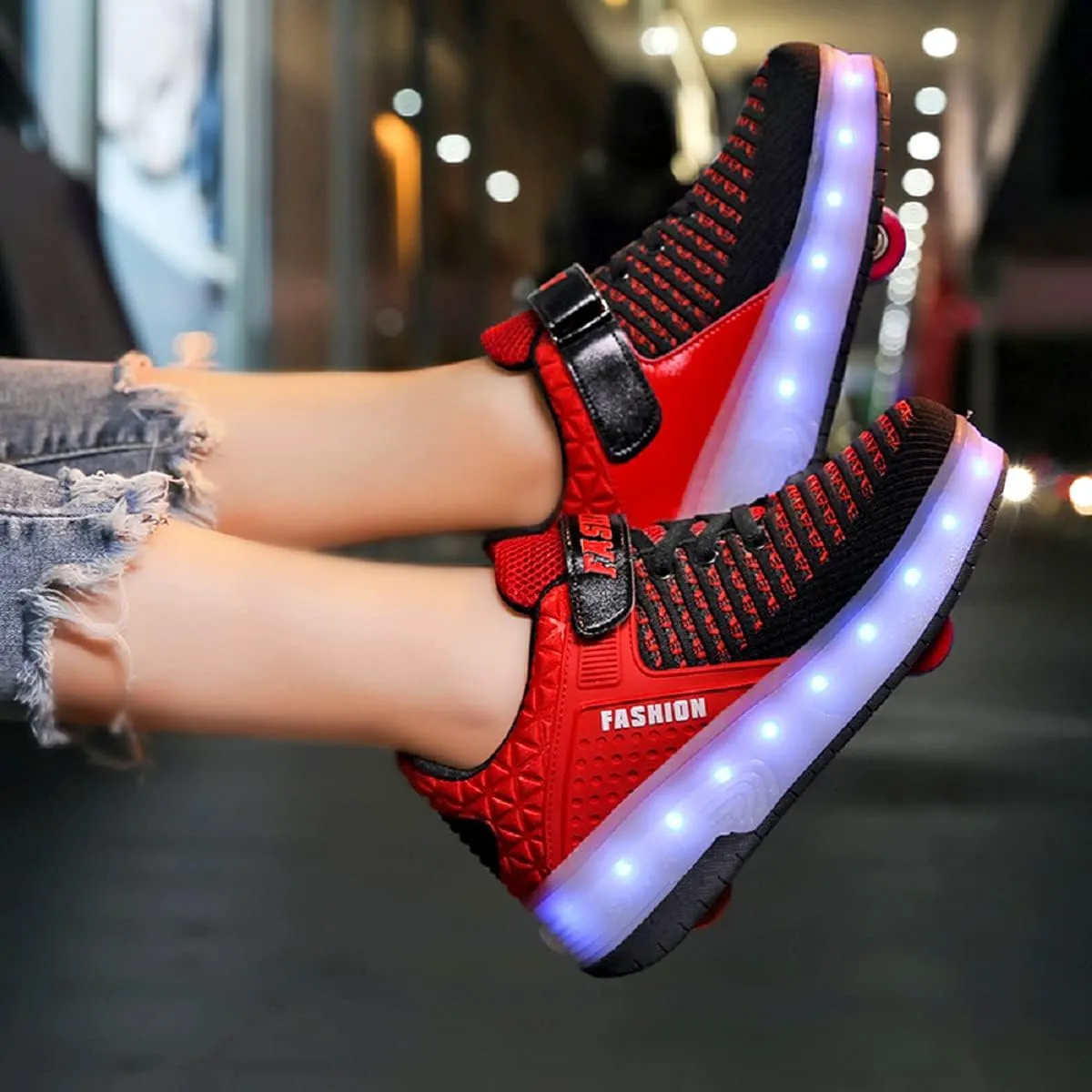 Aikuass USB Chargable LED Light Up Roller Shoes Wheeled Skate Sneaker Shoes for Boys Girls Kids