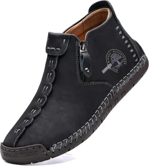 alcubieree Mens Casual Leather Shoes Ankle Chukka Boots Slip On Lightweight Loafers Mid top Walking Driving Shoes for Male