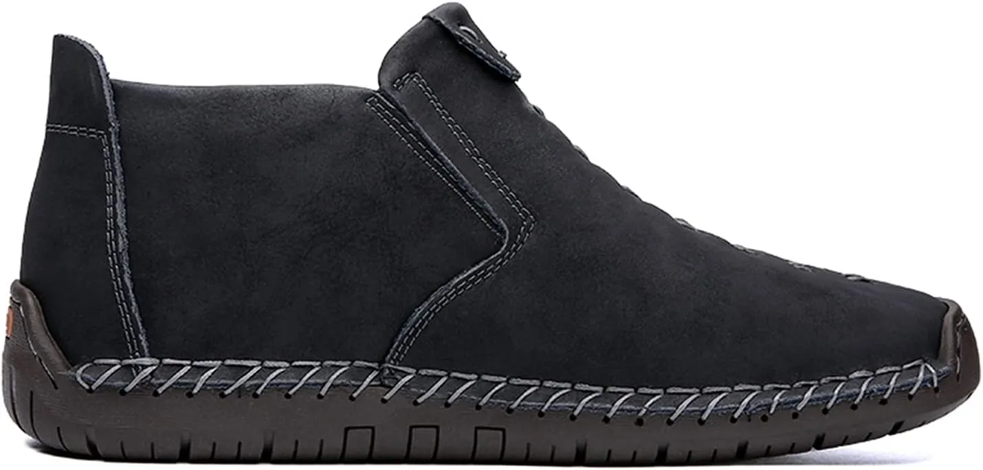 alcubieree Mens Casual Leather Shoes Ankle Chukka Boots Slip On Lightweight Loafers Mid top Walking Driving Shoes for Male
