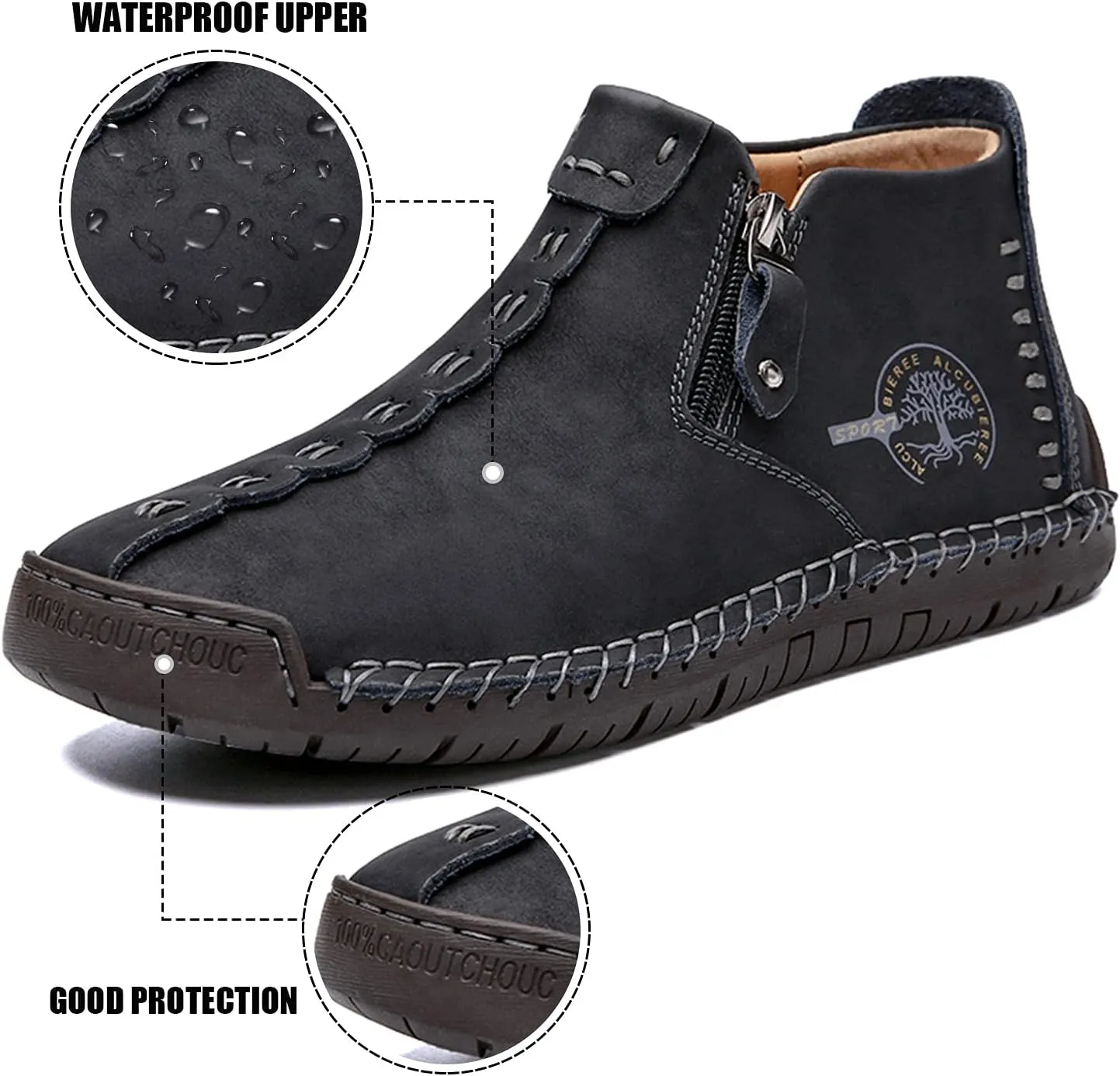 alcubieree Mens Casual Leather Shoes Ankle Chukka Boots Slip On Lightweight Loafers Mid top Walking Driving Shoes for Male