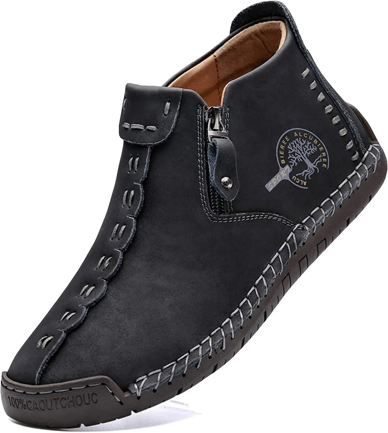alcubieree Mens Casual Leather Shoes Ankle Chukka Boots Slip On Lightweight Loafers Mid top Walking Driving Shoes for Male