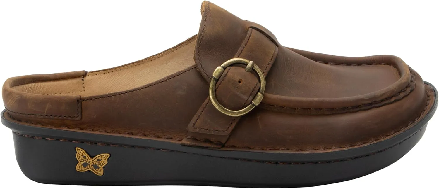 Alegria Women's Brigid Leather Moc Toe Open Back Clog with Heel Cup