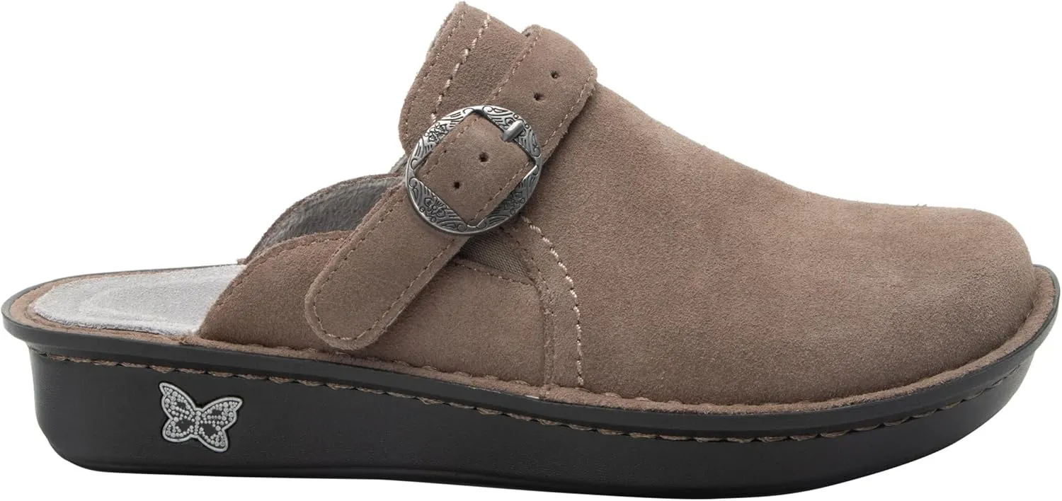 Alegria Women's Bryn Open Back Leather Slide with Ankle Strap