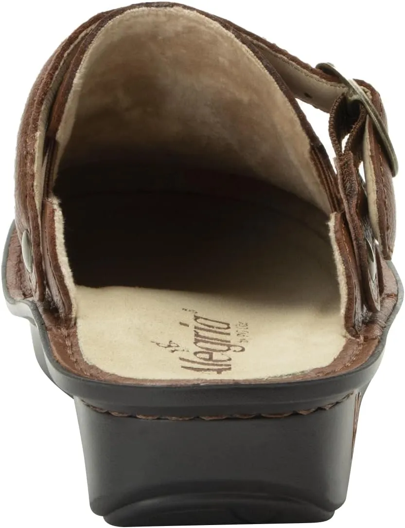 Alegria Women's Bryn Open Back Leather Slide with Ankle Strap