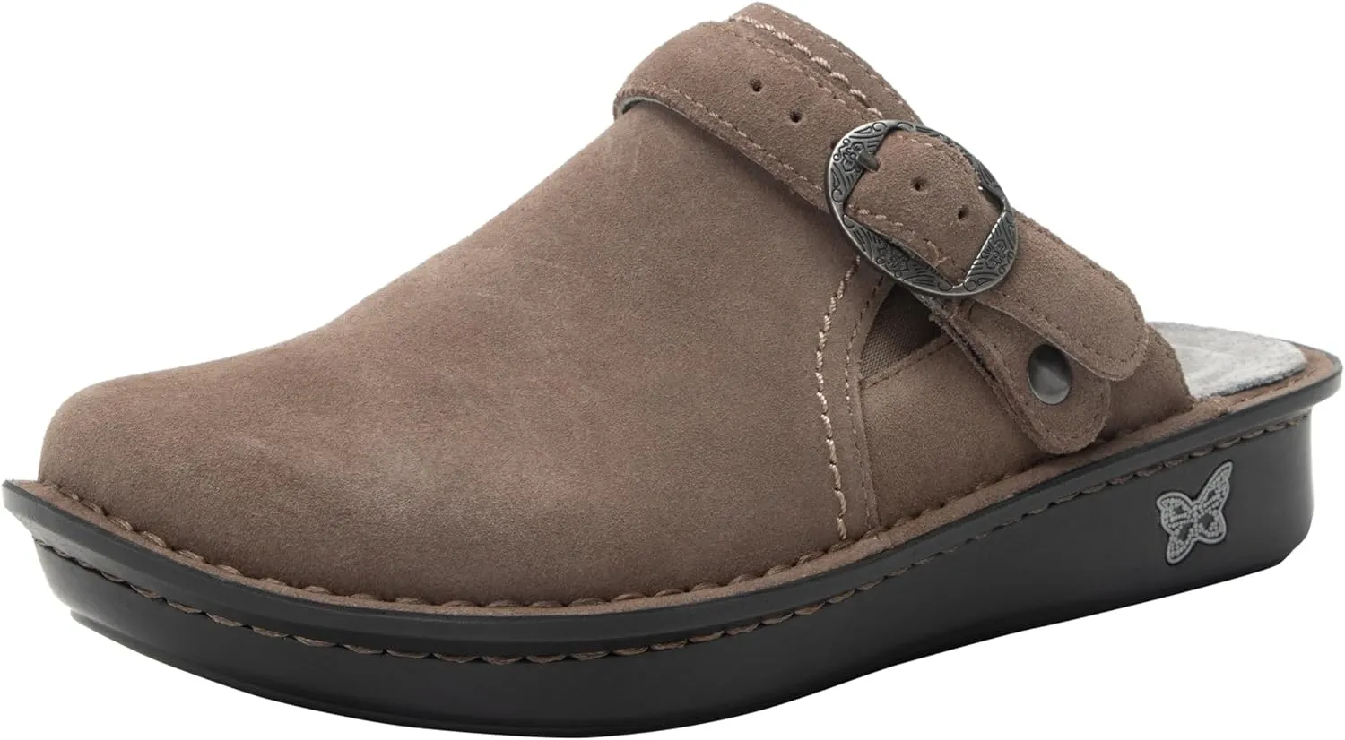 Alegria Women's Bryn Open Back Leather Slide with Ankle Strap
