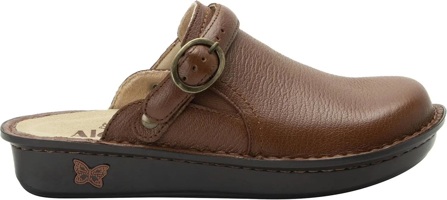 Alegria Women's Bryn Open Back Leather Slide with Ankle Strap