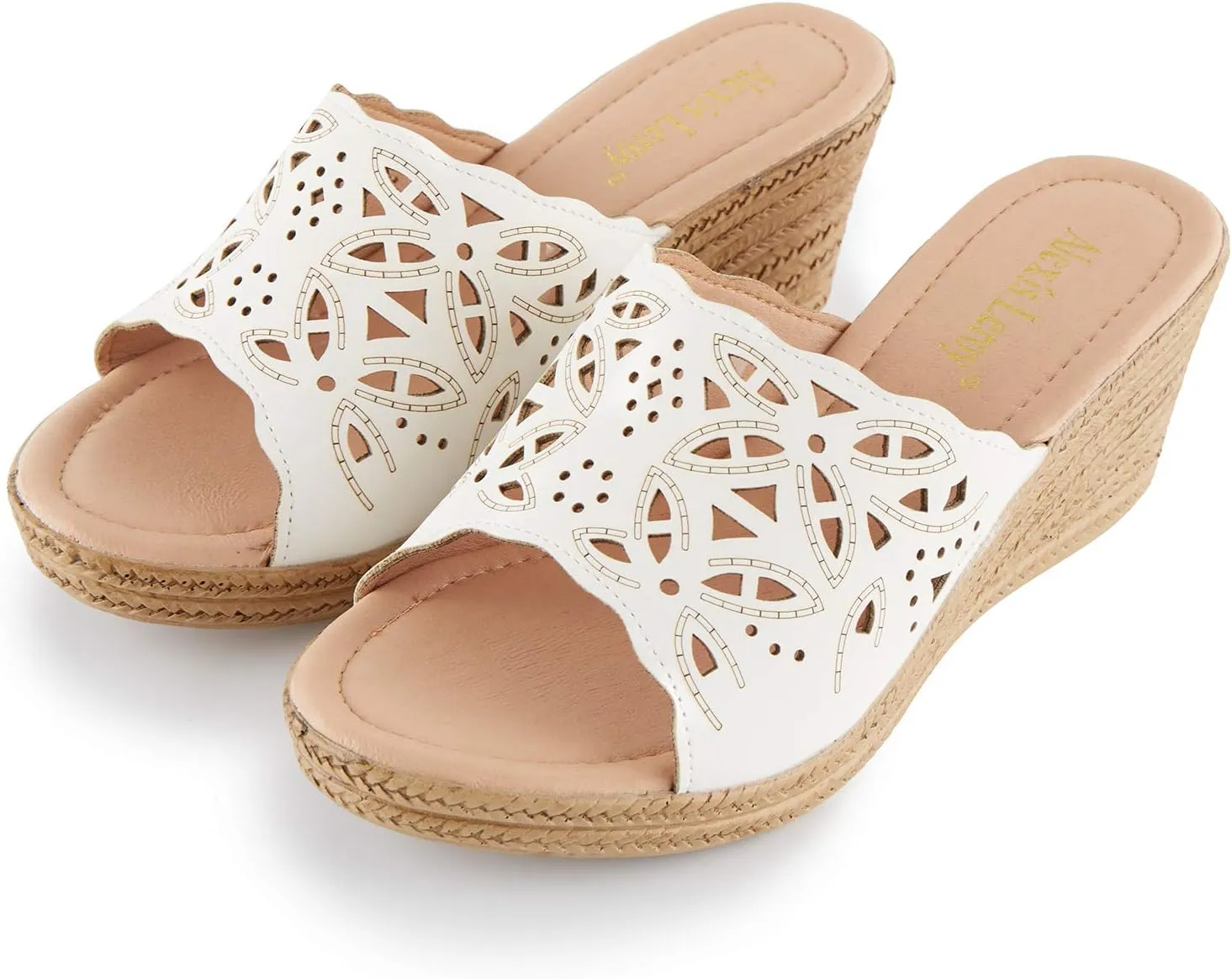 Alexis Leroy Women's Comfort Cut-Out Vamp Open Toe Wedge Slide Sandals