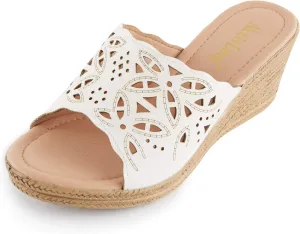 Alexis Leroy Women's Comfort Cut-Out Vamp Open Toe Wedge Slide Sandals