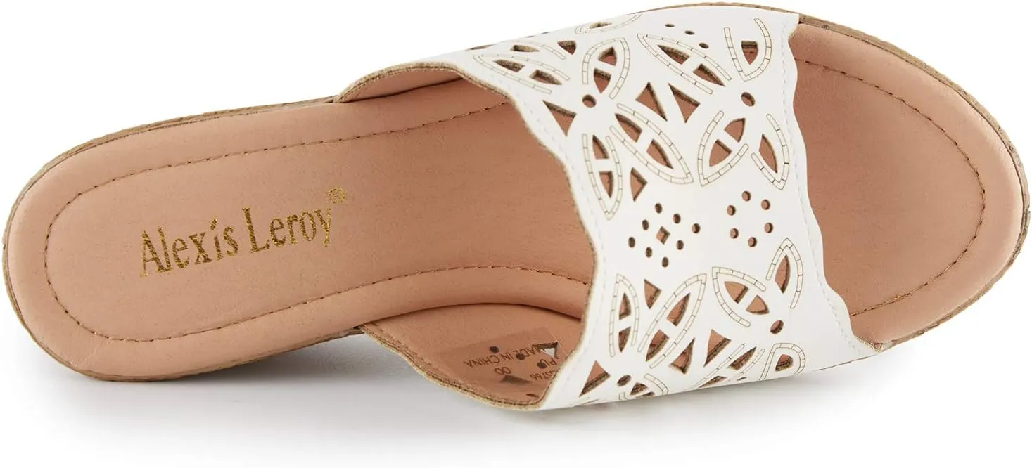 Alexis Leroy Women's Comfort Cut-Out Vamp Open Toe Wedge Slide Sandals