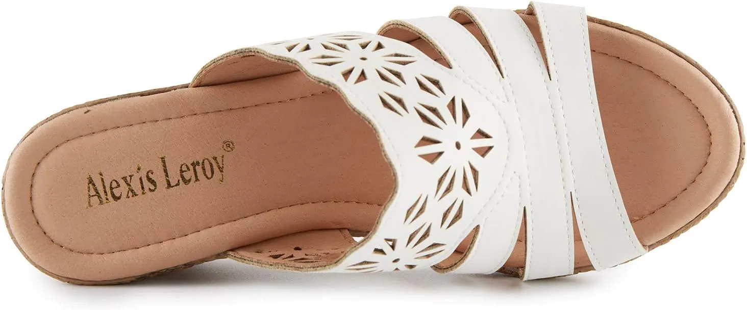 Alexis Leroy Women's Open Toe Comfort Strappy Wedge Slide Sandals