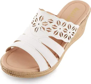 Alexis Leroy Women's Open Toe Comfort Strappy Wedge Slide Sandals