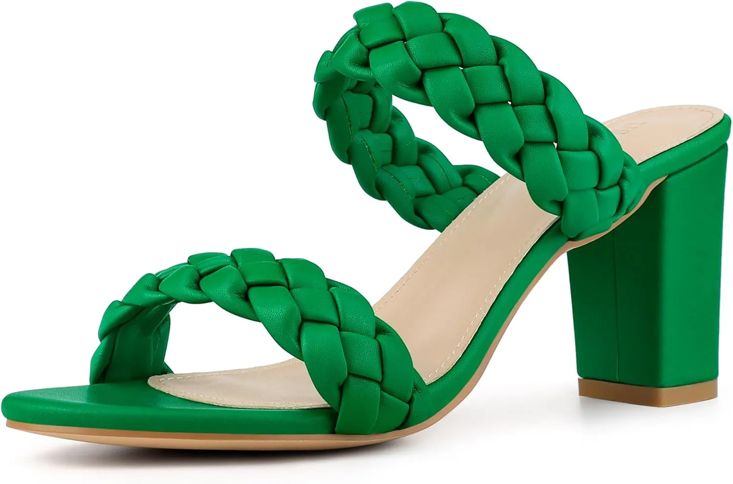 Allegra K Women's Braided Heeled Slip on Chunky Heel Slide Sandals
