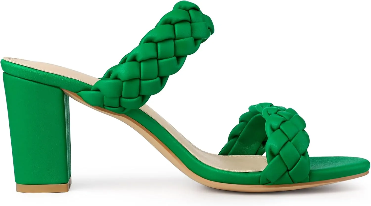 Allegra K Women's Braided Heeled Slip on Chunky Heel Slide Sandals