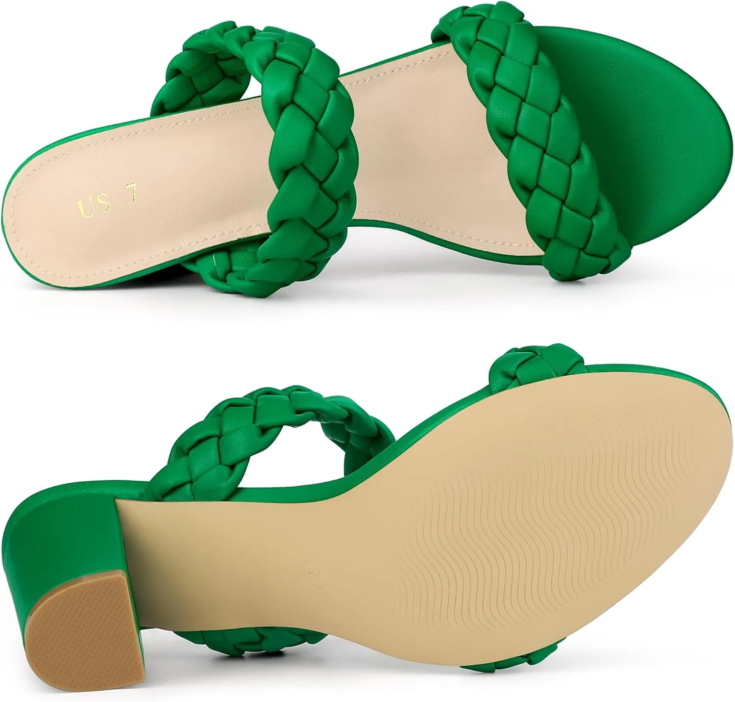 Allegra K Women's Braided Heeled Slip on Chunky Heel Slide Sandals
