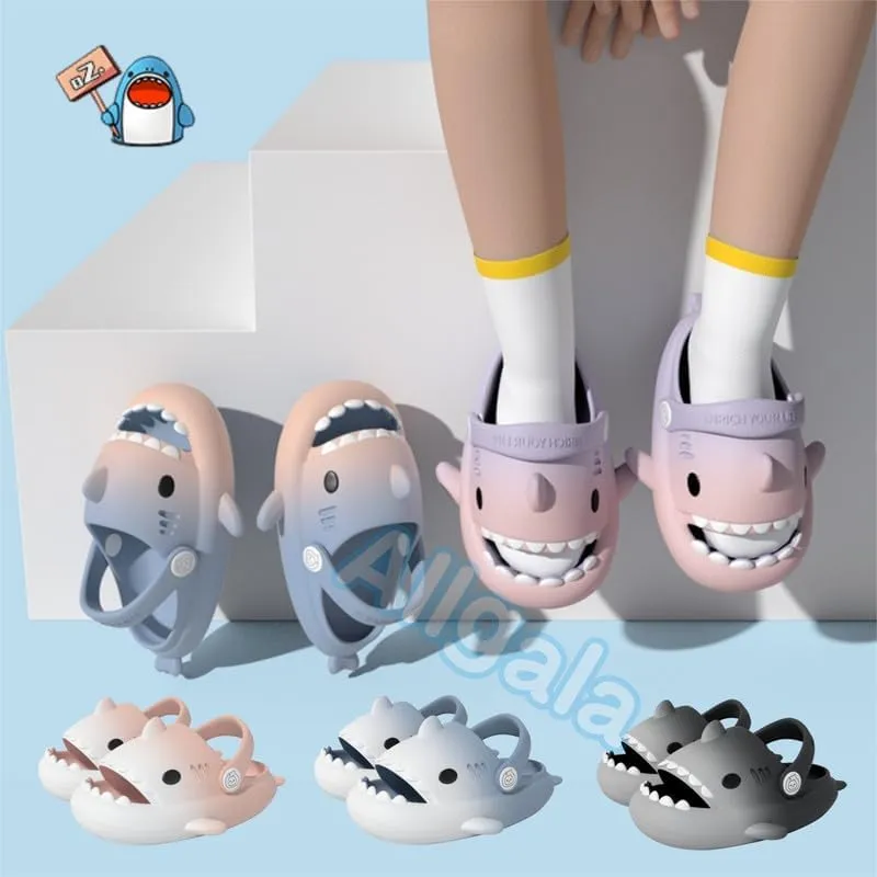 allgala Shark Slides Slippers with Backtrap Non-Slip Novelty Open Toe Sandals for Boys Girl Indoor & Outdoor Comfy Cushioned Thick Sole Cute Cartoon Shower Cloud Slippers Beach Pool Shoes