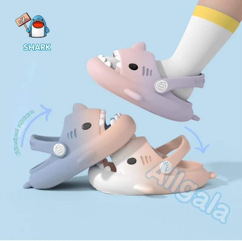 allgala Shark Slides Slippers with Backtrap Non-Slip Novelty Open Toe Sandals for Boys Girl Indoor & Outdoor Comfy Cushioned Thick Sole Cute Cartoon Shower Cloud Slippers Beach Pool Shoes