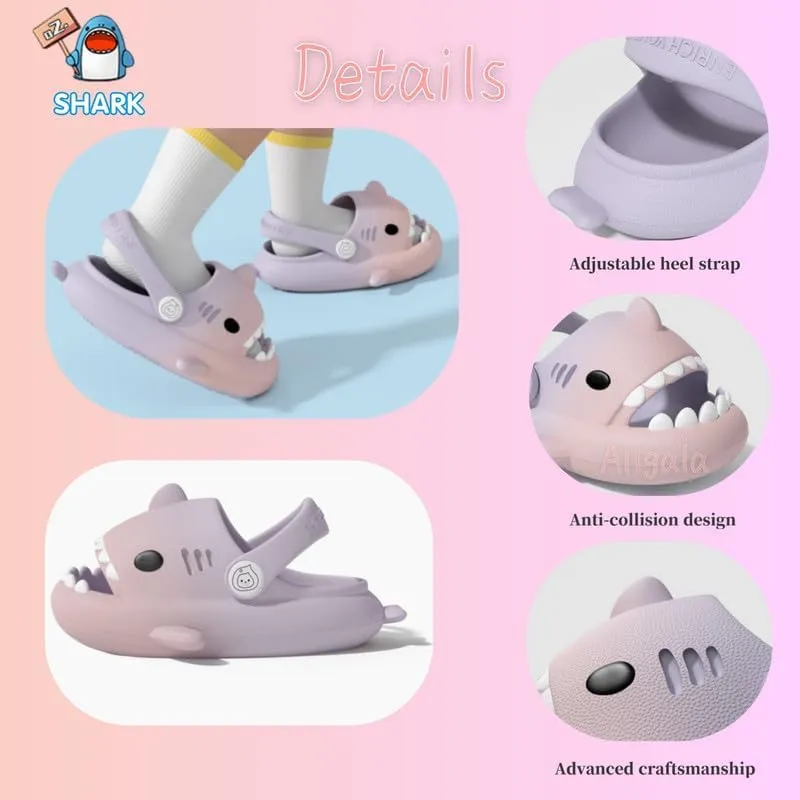 allgala Shark Slides Slippers with Backtrap Non-Slip Novelty Open Toe Sandals for Boys Girl Indoor & Outdoor Comfy Cushioned Thick Sole Cute Cartoon Shower Cloud Slippers Beach Pool Shoes