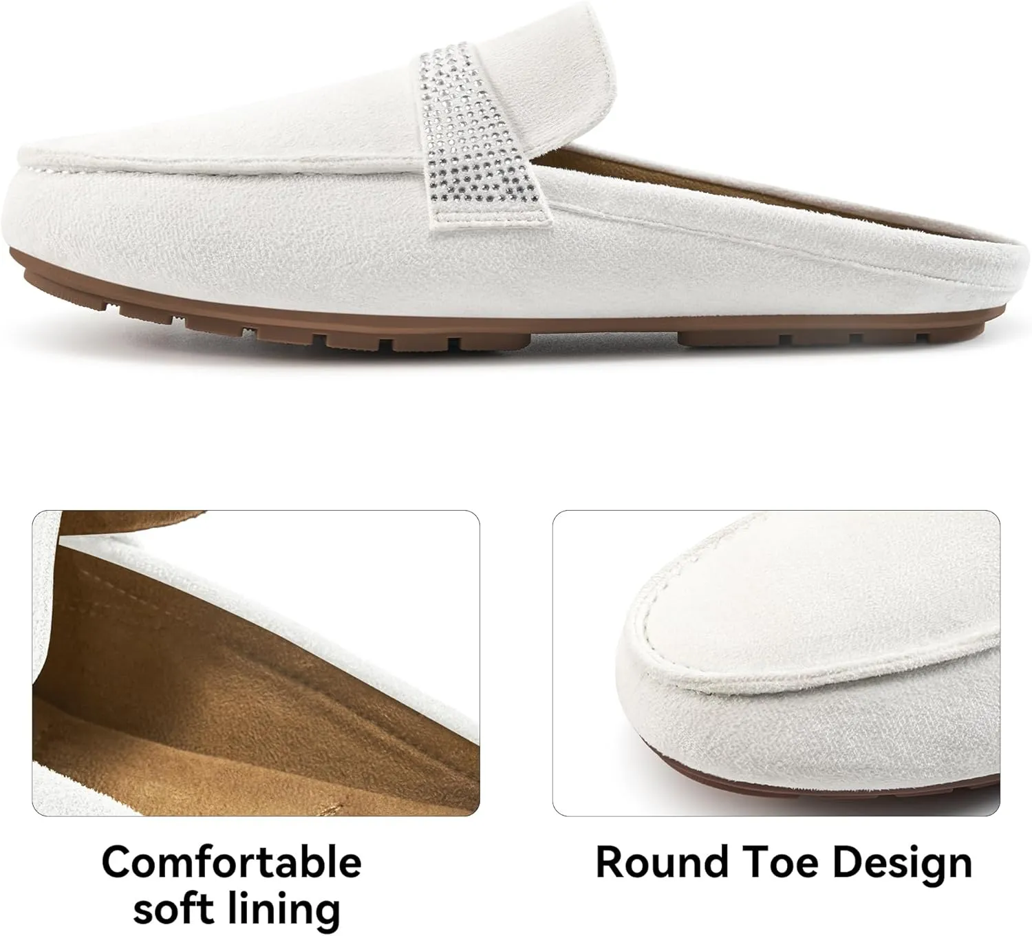Almusen Mules for Women Flats Shoes: Comfortable Round Toe Slip on Walking Backless Mule Slides for Business Office