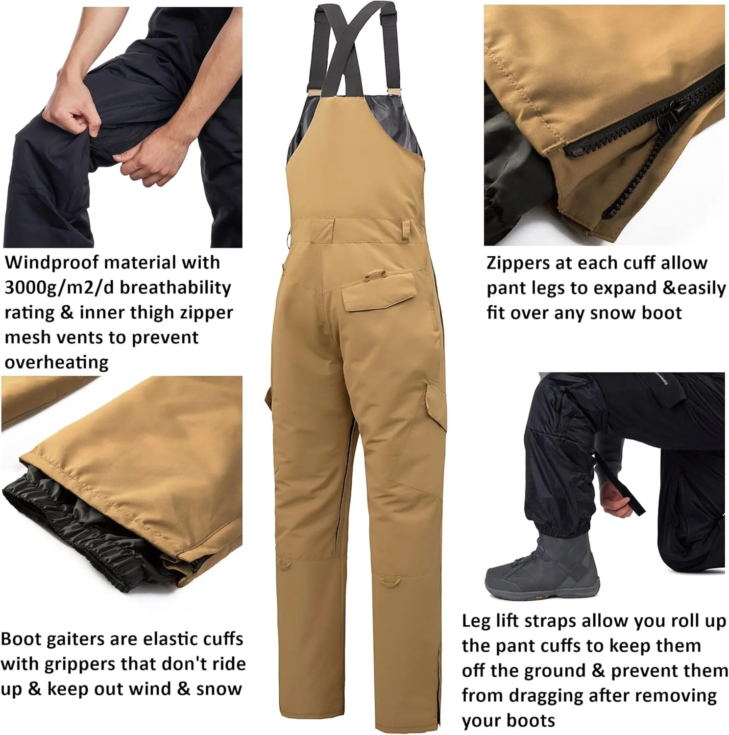 Alpine Swiss Men’s Insulated Snow Bib Overalls Waterproof Winter Ski & Snowboard Pants with enhanced technical features