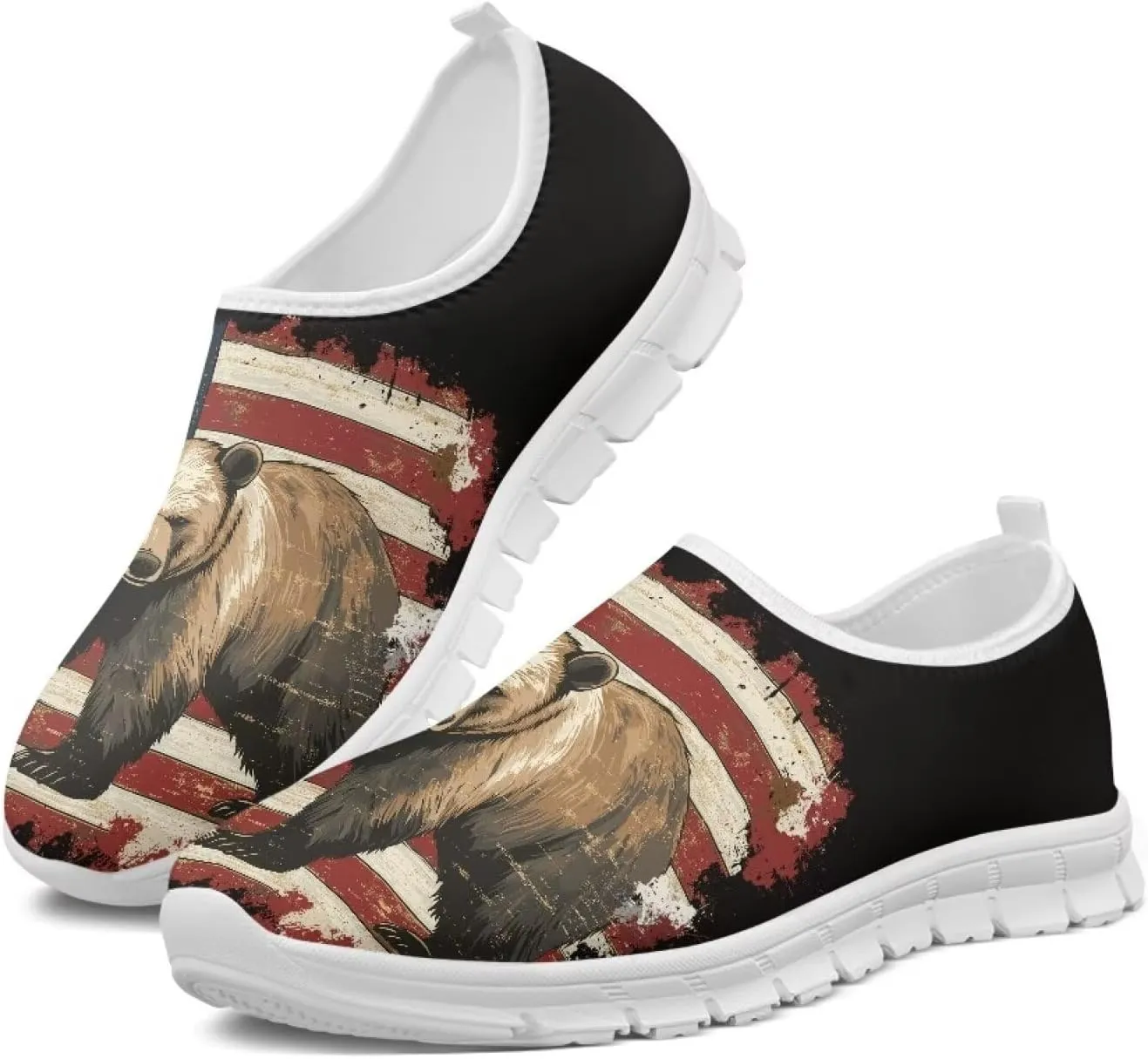 American Flag Men's Lightweight Running Walking Shoes Slip On Breathable Gym Sneakers Non Slip Loafer Fashion Workout Shoes SizeUS 5-14