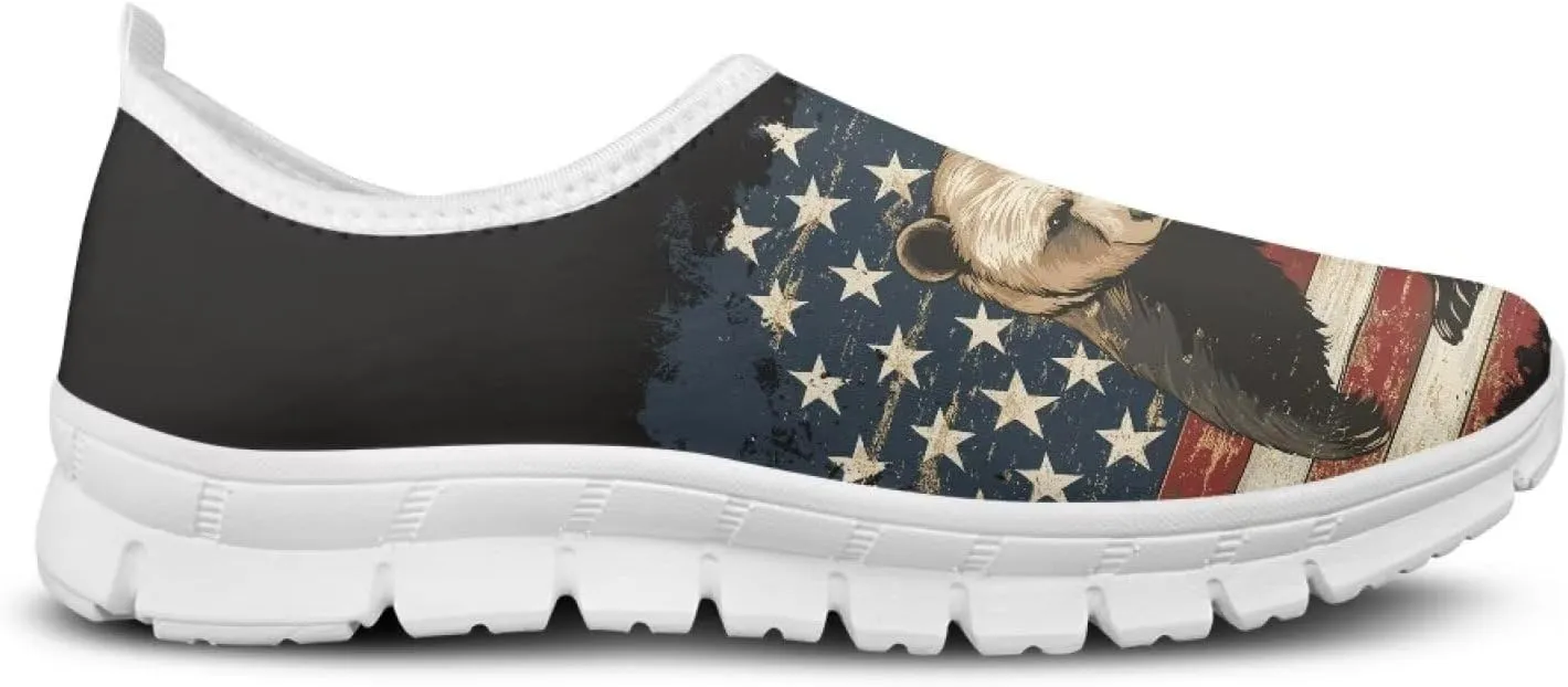 American Flag Men's Lightweight Running Walking Shoes Slip On Breathable Gym Sneakers Non Slip Loafer Fashion Workout Shoes SizeUS 5-14