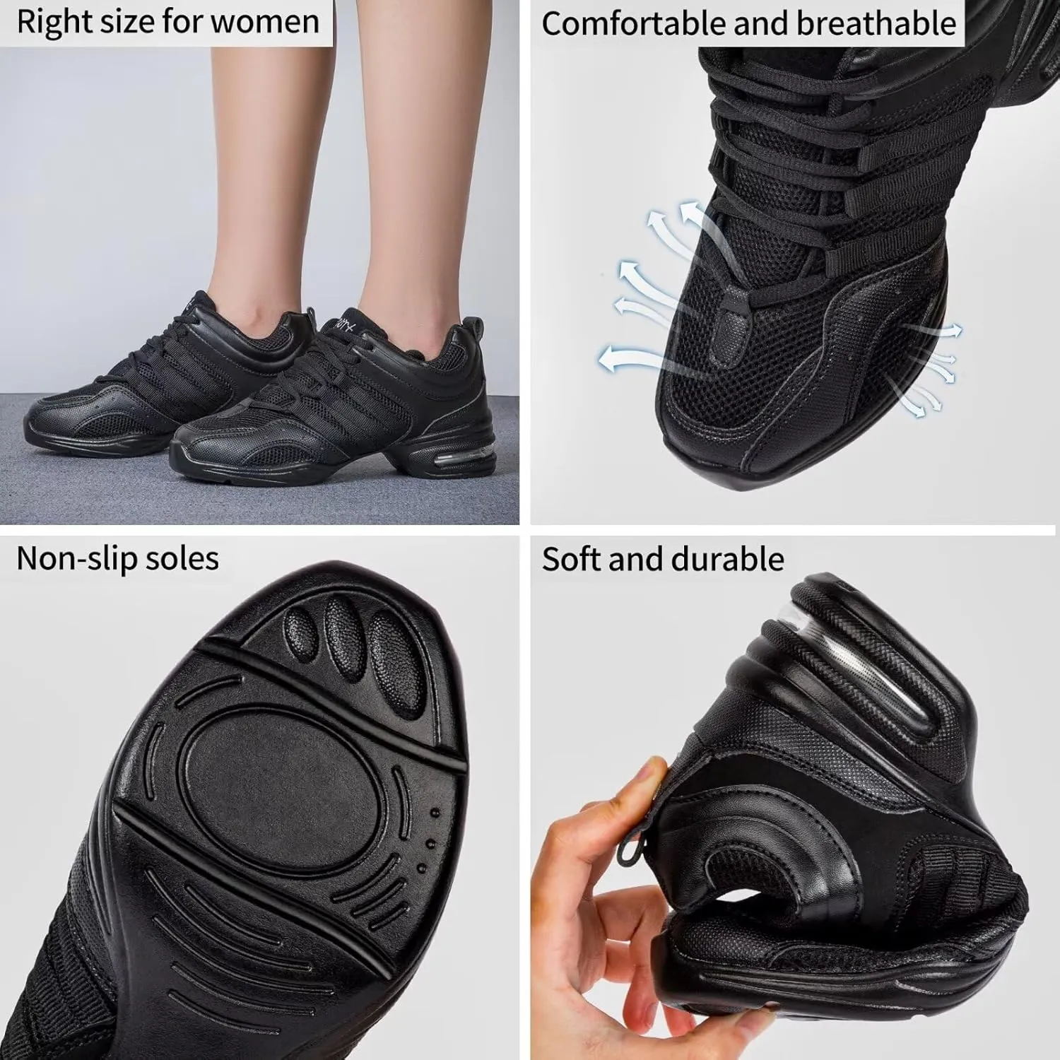 ARCLIBER Women's Jazz, Tap, Zumba Dance Shoes, Black, US Women's Size, Modern, Casual, Mid-Heel, Mesh, Lace-Up, Athletic Sneaker