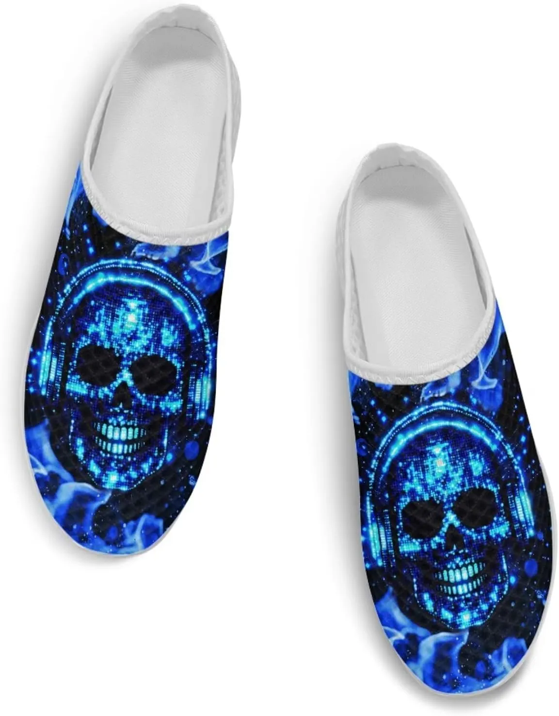 Art Skull Design Women Mesh Mules Memory Foam Flat Anti-Slip Fashion Sneakers Comfortable Slip-On Mule Garden Shoes