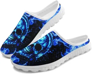 Art Skull Design Women Mesh Mules Memory Foam Flat Anti-Slip Fashion Sneakers Comfortable Slip-On Mule Garden Shoes