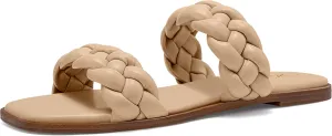 Athlefit Women's Square Open Toe Braided Sandals Slip On Low Block Heel Slide Sandals