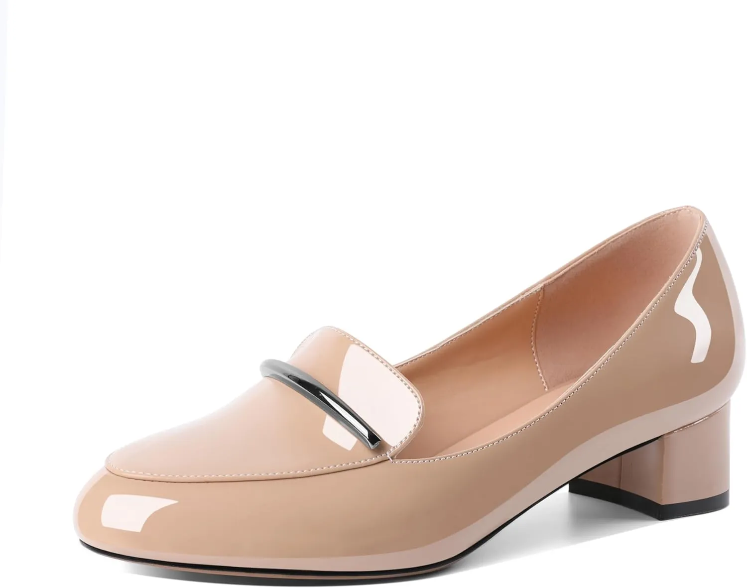 AUMOTED Women Low Block Chunky Heel Pumps Round Toe Slip On 1.5" Closed Toe Loafer Heels Chunky Office Dress Shoes
