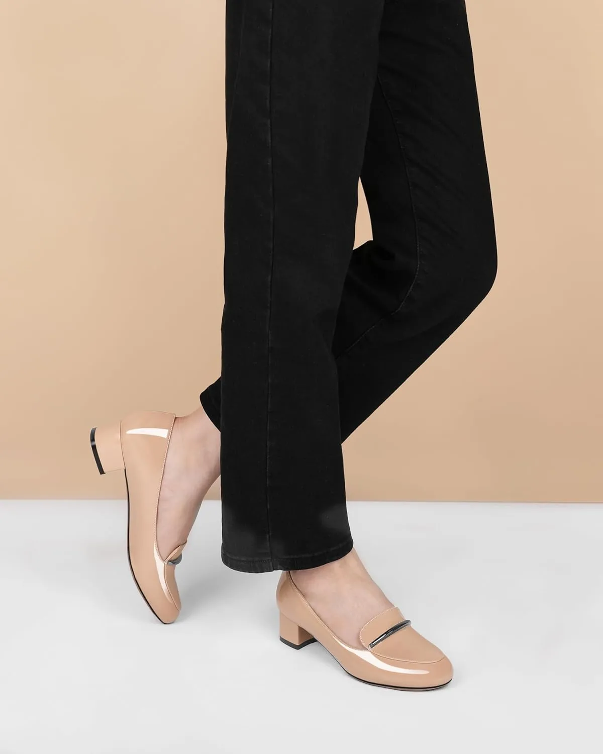 AUMOTED Women Low Block Chunky Heel Pumps Round Toe Slip On 1.5" Closed Toe Loafer Heels Chunky Office Dress Shoes
